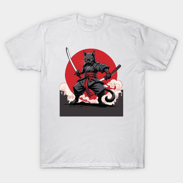 Shadow Stalker: Black Cat Ninja's Lethal Ambush T-Shirt by Arcanum Luxxe Store